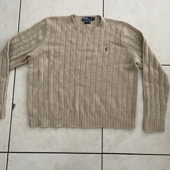 Men's Tan Ribbed Sweater - Picture 2 of 2